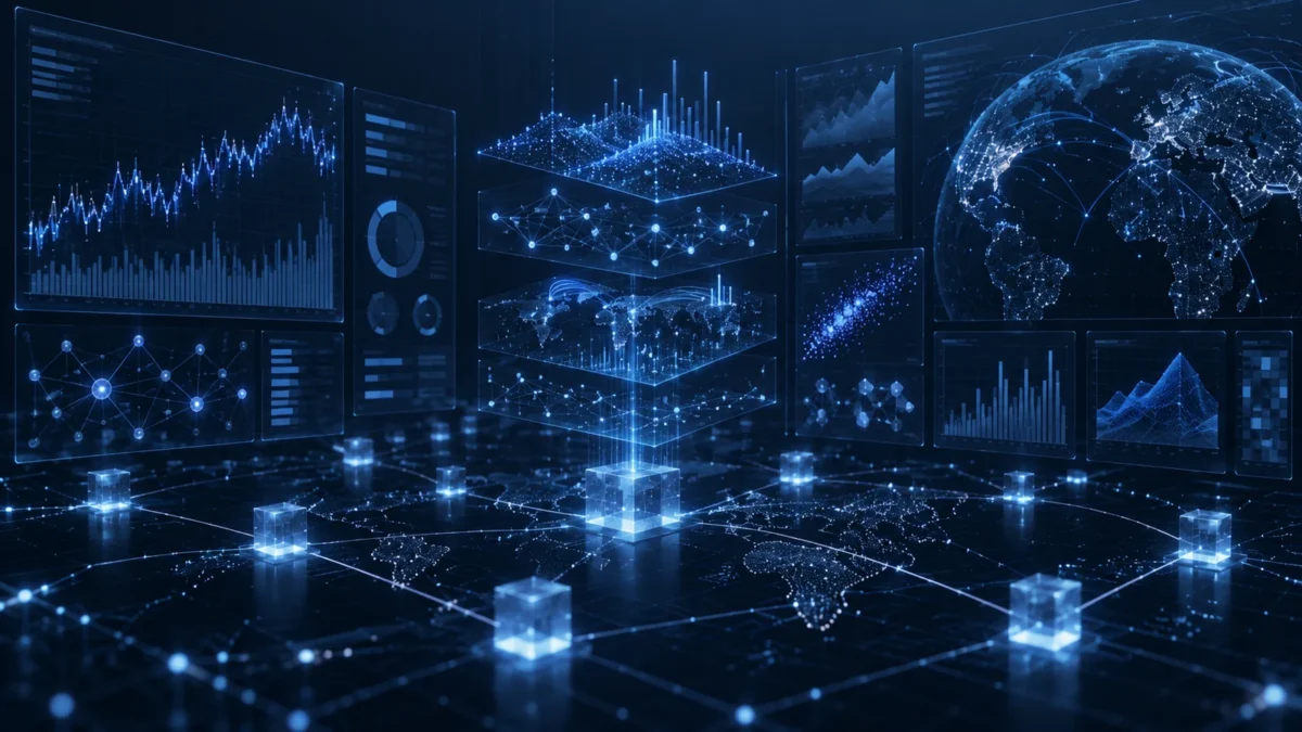 Digital asset network with analytics screens and infrastructure nodes